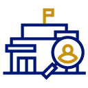 School building with student figure highlighted under magnifying glass
