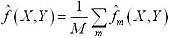 f hat of vector X and vector Y equals 1 over M times the sum over lowercase m of f hat sub lowercase m of vector X and vector Y