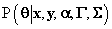 The probability of vector theta given vector x, vector y, matrix alpha, matrix gamma, and matrix sigma