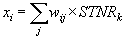 x sub i equals summation over j of w sub i j times STNR sub k