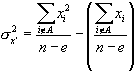 sigma squared sub x prime, equals open bracket summation over i not an element of A of x squared sub i divided by open paren n minus e closed paren closed bracket minus open bracket summation over i not an element of A of x sub i divided by open paren n minus e closed paren closed bracket