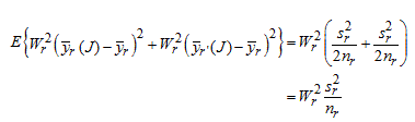 cap e open bracket cap w subscript r squared times open paren y bar subscript r open paren cap j close paren minus y bar subscript r close paren squared plus cap w subscript r squared times open paren y bar subscript r prime open paren cap j close paren minus y bar subscript r close paren squared close bracket equals cap w subscript r squared times open bracket open paren s subscript r squared divided by two n subscript r close paren plus open paren s subscript r squared divided by two n subscript r close paren close bracket equals cap w subscript r squared times open paren s subscript r squared divided by n subscript r close paren
