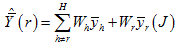 cap y hat bar open paren r close paren equals summation from h does not equal r to cap h cap w subscript h times y bar subscript h plus cap w subscript r times y bar subscript r open paren cap j close paren