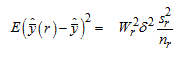 cap e open paren y hat bar open paren r close paren minus y hat bar close paren squared equals open paren cap w subscript r close paren squared times delta squared times open paren s subscript r close paren squared divided by n subscript r